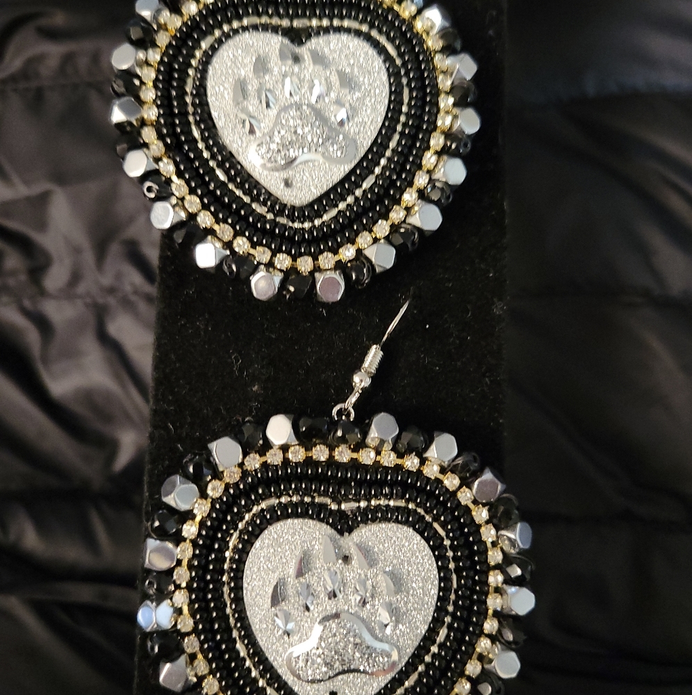 Beaded Bear Paw Earrings on Hooks